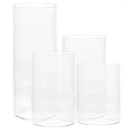 Candle Holders 4 Pcs Protector Glass Holder Clear Shades Table Top Cover Pillar Household Candles