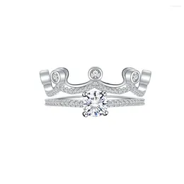 Cluster Rings STL Zhenchengda 2024 Crown Layered Two Piece Ring Set For Women Colourless 925 Sterling Silver Fashion