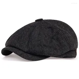 Berets Men Sboy Hats Peaky Autumn Vintage Herringbone Octagon Cap Women Casual Stripe Gatsby Flat Hat