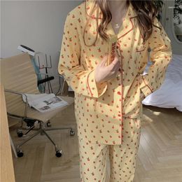 Home Clothing Alien Kitty 2024 Women Vintage Fashion Spring Fruit Printing Gentle Casual High Quality Loose All Femme Pajamas Sets