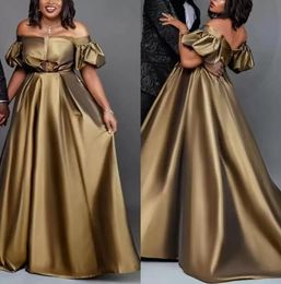 2022 New Year039s Plus Size Satin ALine Evening Dresses Off Shoulder Pleats Short Sleeves Floor Length Party Gowns Zipper Back4433057