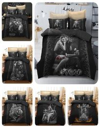 3D Women And Skull Bedding Sets Sugar Skull And Motorcycle Duvet Cover Bed Cool Skull Print Black Bedclothes Bedline Y2004171349763