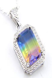 10Pcs Luckyshine 4 Colour Optional Fashion Women Jewellery Vintage Square Pendants Tourmaline Gems Silver Necklaces Pendants Jewelry2942418