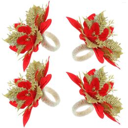 Table Cloth Poinsettia Napkin Holders Christmas Rings Decorations Xmas Serviette Buckle