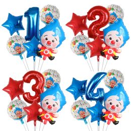 6pcs/Set Plim Clown Foil Helium Balloons Red Number Balls Air Globos Children's Happy Birthday Party Decorations Kids Toys Gifts