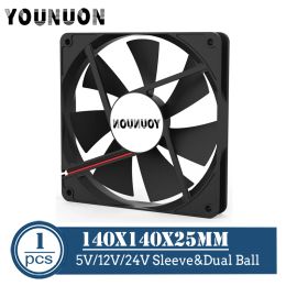 Cooling YOUNUON DC 140MM 5V 12V 24V 2PIN USB 140x140x25mm Dual Ball PC Brushless Case Cooling Fan 14025 14CM CPU Cabinet Cooler Fan