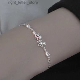 Bangle Ventfill 925 Sterling Silver Original Design Womens Simple Sweet Fresh Student Sparkling Diamond Flower Bracelet yq240409