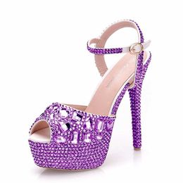 Dress Shoes Crystal Queen Rhinestone Sandals Wedding Women Extreme High Heels Ladies Silver Pumps Platform Summer H240409 2FNX