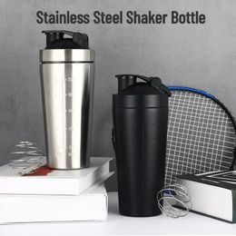 Bottle for Steel Leak Shakes With Powder Sport Protein Cup Gym Shaker Stainless Proof Fitness Water 500750ml Scale Whey 240409