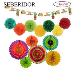 Party Decoration Mexico Cinco De Mayo Festival Favor Colorful Straw Hat Cactus Paper Banner Carnival Decor Mixed Fan Tissue Pompom Flower