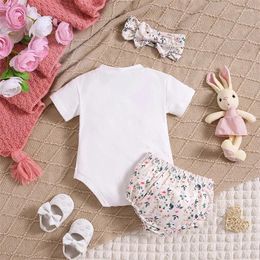 Clothing Sets Born Baby Girl Easter Outfit Short Sleeve Letter Print Romper Bodysuit Shorts Headband Summer Clothes Set