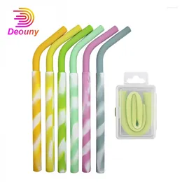 Drinking Straws DEOUNY Reusable Elastic Straw Silicone Eco Friendly Portable With Bag 1PCS Bar Accessories