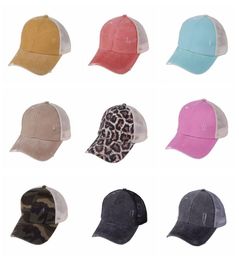 Ponytail Baseball Cap 30colors Criss Washed Cotton Trucker Caps Summer Snapback Hat Sport Hip Hop Visor OOA80957277405