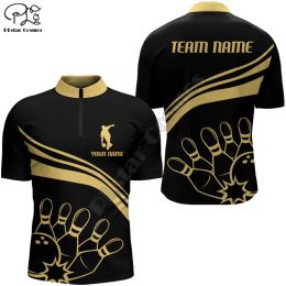 Bowling Jersey Men Custom Bowling Quarter-Zip Shirt Vintage Bowling Team League Shirt 3D Printed Polo Shirts Tees Tops