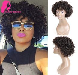 Short Curly Human Hair Wig for Black Women Brazilian Bob None Lace Front with Bangs Deep Curl Wigs Sunny Beauty 1B24 Machine3255513