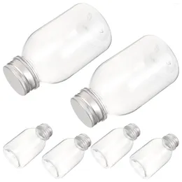 Storage Bottles 6Pcs Plastic Juice With Aluminum Lids Reusable Milk Containers Small Caps