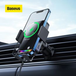 Chargers Baseus Wireless Charging Car Mount Air Outlet Phone Holder Charger GPS Mount For iPhone 12 13 Pro Max Xiaomi Samsung Huawei