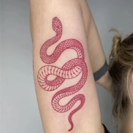 1pc Fake Tattoo Dark Wine Big Size Snake Tattoo Black red Snake Temporary Tattoo Stickers For Women Men Body Waist Waterproof