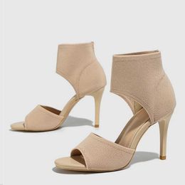 Dress Shoes Liyke Cosy Knitting Stretch Fabric Cover Heels Dance Casual Roma Peep Toe Gladiator Sandals Women Dancing Sandalias H240409 F024