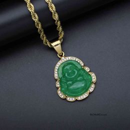 Green Chanells Mishap Jade Jewellery Laughing Buddha Pendant Chain Necklace for Women Stainless Steel 18k Gold Plated Amulet Accessories Mothers Day Gift Luxury 691