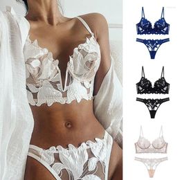 Bras Sets 2024 French Sexy Women Underwear Set Push Up Bra Lace LingerieTransparent Panty Wedding White Thin