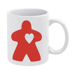 Mugs Meeple Love-red White Mug Ceramic Tea Cup Birthday Gift Milk Cups And Meeples Red Heart Boardgames Board Games