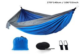 Outdoor Parachute Cloth Hammock Foldable Field Camping Swing Hanging Bed Nylon Hammocks With Ropes Carabiners 12 Colour DH13381639131