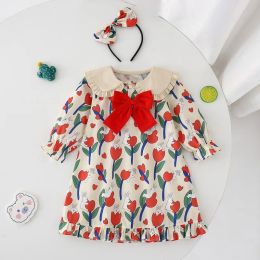 New Spring Autumn Family Matching Outfits Children's Gilr 1pcs Turn-down Collar Dress+Bodysuit+Headwear Baby Sisters Sets H703