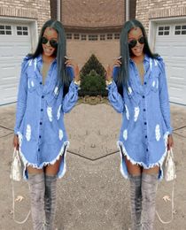 Fashion Womens Hiphop Denim Blue Jean Shirt Dress Female Lady Spring Autumn Ripped Jeans Tassel Girls Dresses Woman Clothes Clothi9547852