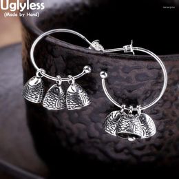 Dangle Earrings Uglyless Handmade Fish Bells For Women Thai Silver Ethnic Ear Hoops 925 Vintage Brincos Bijoux Fishes Jewellery