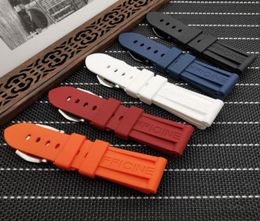 Silicone Rubber Watchband 22mm 24mm 26mm Black Blue Red Orange white watch band For PAM Strap Waterproof watchband tool7386096