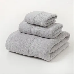 Towel 3pcs Set Solid White Hand/Face/Bath Washcloth Pure Cotton Green Grey 70 140cm Beach Toalla For El Home Bathroom Textile