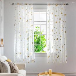 Curtain 1 Panel Kids Sheer Window Curtains Star And Moon For Girls Room Foil Printed Bedroom