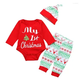 Clothing Sets Children Girl Clothes 1st Christmas Bodysuit Pant Hat 3Pcs Set Autumn Long Sleeve Baby Jumpsuit Playsuit Red Party Romper A654