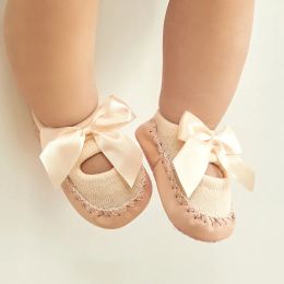 Bow Infant Baby Socks With Rubber Soles Floor Summer Baby Socks Boy Girls Anti Slip Leather Baby Floor Socks Shoes Clothes