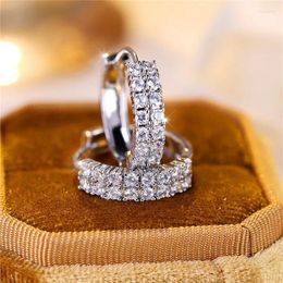 Backs Earrings Luxury Female White Zircon Stone Clip Charm Silver Colour Wedding Jewellery For Women