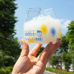 Wine Glasses Creativity Glass Cup 350ML Kawaii Milk Box Water Bottle Japanese Simple Cartoon Microwave Oven Can Heat Girls Birthday Gift