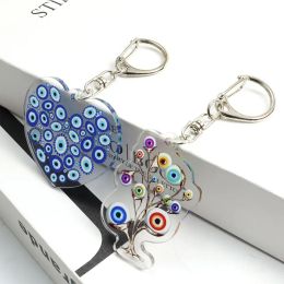Turkish Blue Evil Eye Hamsa Hand Acrylic Keychain Mysterious Eyes Fatima Hand Keyring Bag Keys Pendant Men Women Jewellery Amulet