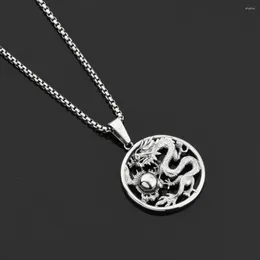 Chains Round Auspicious Dragon Pendant Hollow Vintage Signet Classic Alloy Men's Lucky Charm Men