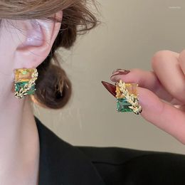 Stud Earrings Zircon Wheat Ear Square For Women Light Luxury Fashion Temperament Jewelry