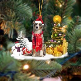 1PC Wooden Christmas Dog Cute Hanging Hat Dog Xmas Tree Pendants Ornaments Kids Gift DIY Wood Crafts Christmas Party Decoration