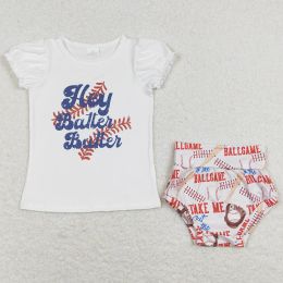 Boutique Infant Baby Girls Clothes Short Sleeve T-shirt Bummies Shorts Sets Baseball Cute Kids Clothes Girls Bummies Outfits New