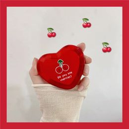 TSHOU458 Heart Shaped Cherry Mini Makeup Mirror Compact Pocket Portable DoubleSided Folding Cosmetic Women Gifts 240409