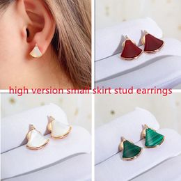 Stud Earrings 925 Silver Gilded European And American White Fritillaria Fan-shaped Skirt Exquisite Women Fashion Brand Jewelry Gift