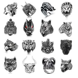 Personality Animal Dragon Elephant Lion Tiger Wolf Rings for Men 14K Gold Cool Biker Ring Fashion Jewelry Accessories