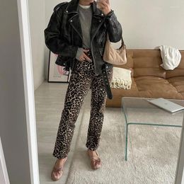 Women's Pants Y2K Vintage Leopard Denim Jeans Women Casual High Waist Loose Pencil Harajuku Streetwear Elegant Female Straight Trousers