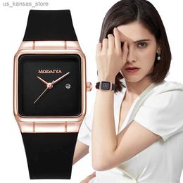 Wristwatches Fashion 2023 Womens Simple Brand Square Calendar Black Quartz Casual Sile Strap Female Clock Wrist240409