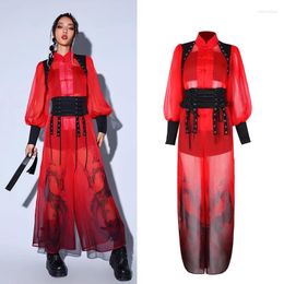 Stage Wear 2024 Jazz Dance Performance Costumes For Women Red Outfits Chinese Style Kpop Clothing Girls Group Hip Hop DN17482