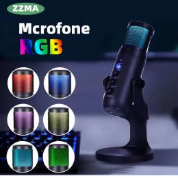 Microphones ZZMA USB Microphone for Recording and Streaming on PC Phone Mac Headphone Output and TouchMute Button Mic with RGB Microfone