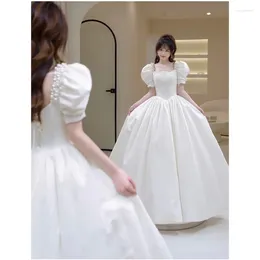 Party Dresses French Style Wedding Dress Square Collar Puff Sleeve Pearl Beading Ball Gown Temperament Fairy Floor-Length Formal